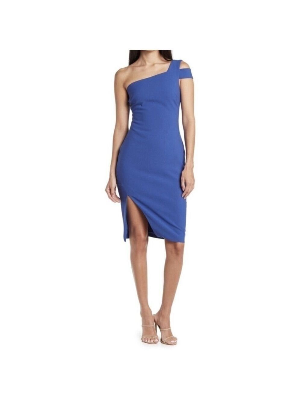 NWT. Likely Packard One Shoulder SheathMidi Dress in Spectrum Blue Size 10 M